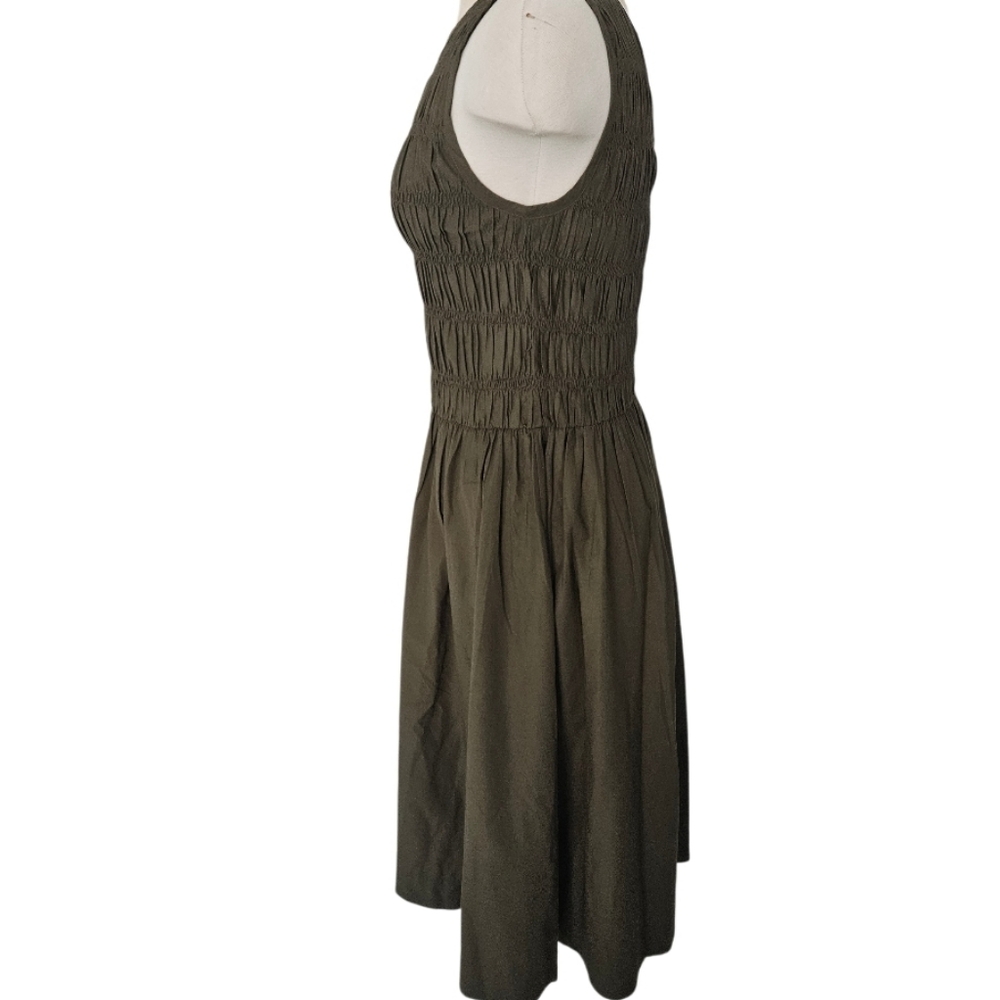 NWT Micheal Kors Smoked Shirred Olive Green Sleeveless Midi  Dress - Picture 6 of 10